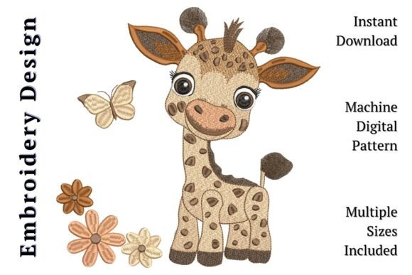 Adorable Giraffe and Butterfly Embroidery Design