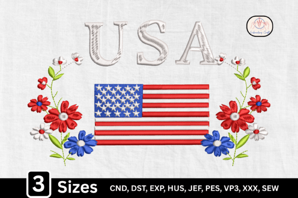 American Flag Floral USA: A Patriotic Embroidery Gem