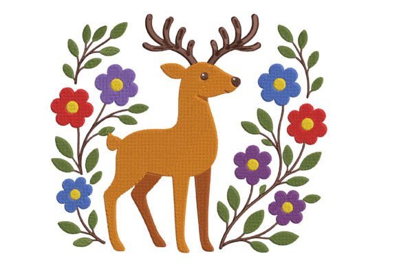 Charming Floral Deer Embroidery Design
