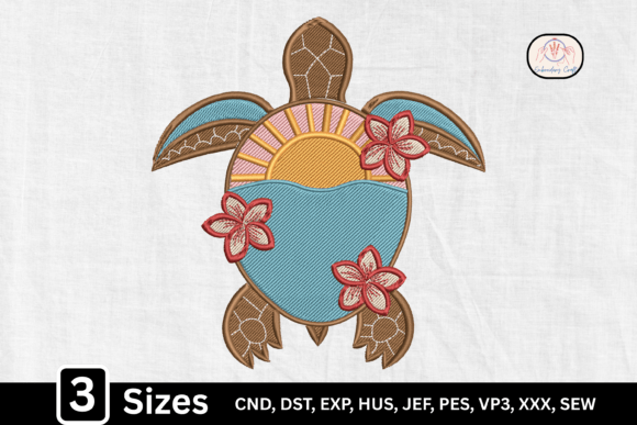 Charming Tropical Summer Sea Turtle Embroidery
