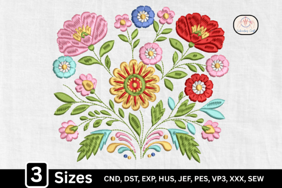Decorative Folk Floral Bouquet Embroidery