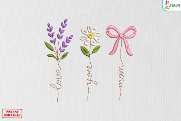 Elegant Floral Love You Mom Ribbon Design
