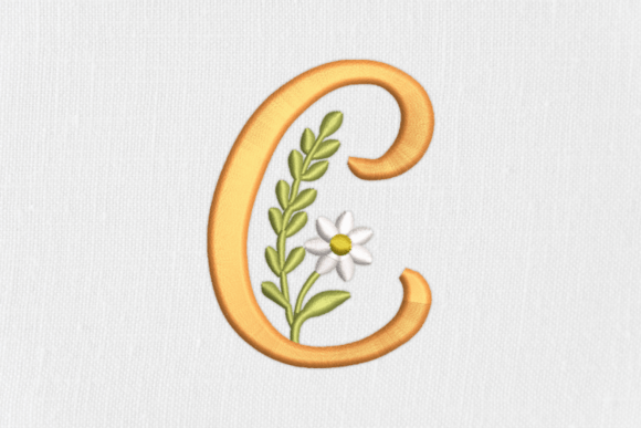 Feathered and Leafy C: A Festive Embroidery Design