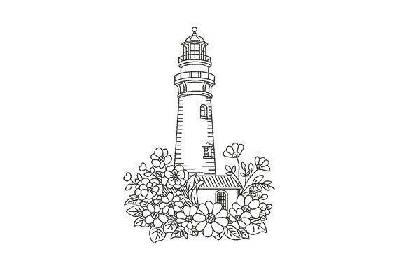 Lighthouse with Floral: A Coastal Embroidery Gem