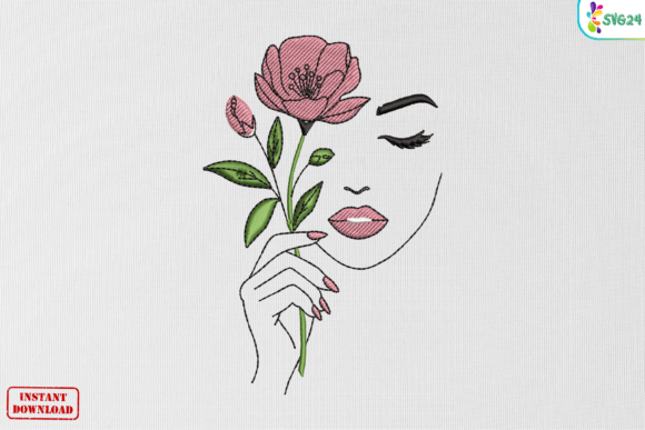 Minimal Floral Woman Line Art: A Stylish Embroidery Choice