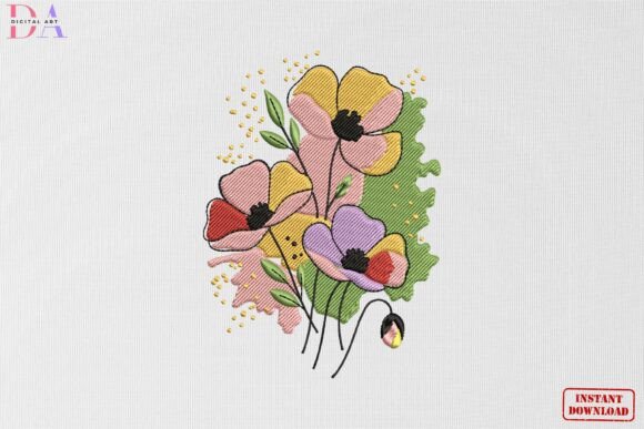 Modern Abstract Floral Bloom: A Fresh Embroidery Design