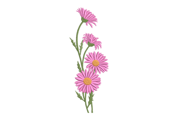 Pink Daisy Stem – A Charming Floral Embroidery