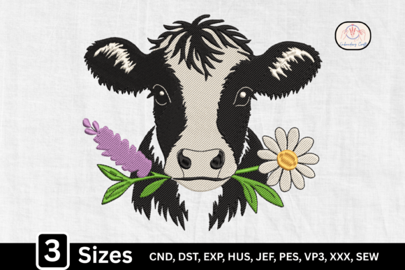 Rustic Floral Cow Head: A Charming Farmhouse Embroidery