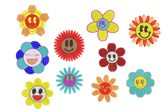 Smiling Flower Embroidery for Boutique Apparel