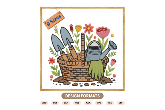 Spring Gardening Basket: A Charming Embroidery Design