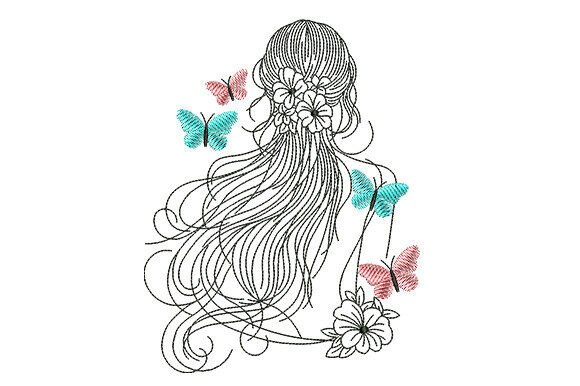 Whimsical Woman with Flowing Hair Design