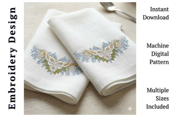 White Floral Bow Swag: A Graceful Holiday Embroidery